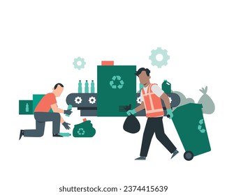 Garbage sorting and recycling concept. Flat style vector illustration on white background sustainability practices concept.