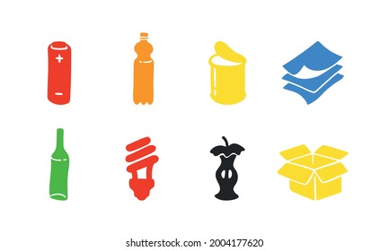 Garbage Sorting Vector Colored Icons Set