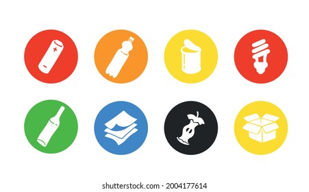 garbage sorting vector colored rounded icons set