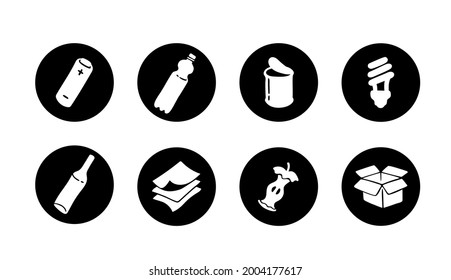 garbage sorting vector rounded black icons set