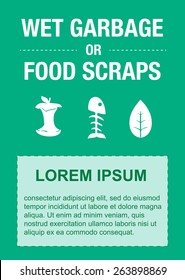 garbage sticker vector, wet garbage, food scraps, garbage vector, recycle bin, green garbage sticker, banner