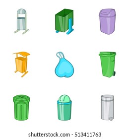 Garbage storage icons set. Cartoon illustration of 9 garbage storage vector icons for web