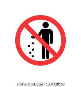 Garbage symbol. Do not litter sign. Trash icon. No sign. Flat vector illustration. Red circle. Logo on white background. 