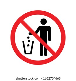 Garbage Symbol. Do Not Litter Sign. Trash Icon. No Sign. Flat Vector Illustration. Red Circle. Logo On White Background.