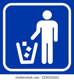 Garbage symbol. Do not litter sign. Trash icon. Logo on blue background. Vector illustration