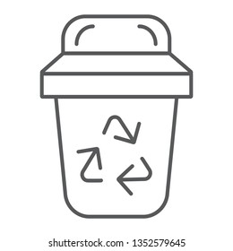 Garbage thin line icon, ecology and trash, bin sign, vector graphics, a linear pattern on a white background, eps 10.