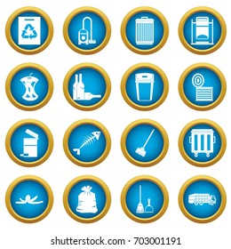 Garbage thing icons blue circle set isolated on white for digital marketing