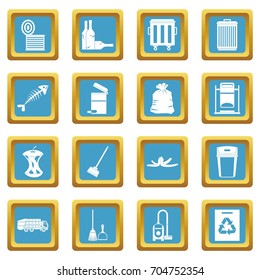 Garbage thing icons set in azur color isolated vector illustration for web and any design
