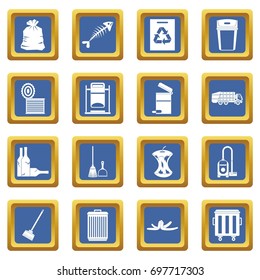 Garbage thing icons set in blue color isolated vector illustration for web and any design