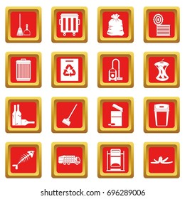 Garbage thing icons set in red color isolated vector illustration for web and any design