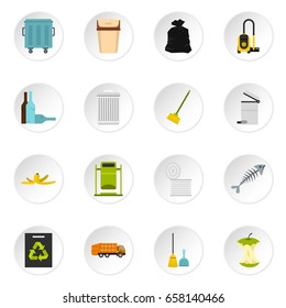 Garbage thing set icons in flat style isolated on white background