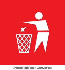 Garbage throwing icon, graphic resource template, vector illustration.