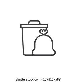 Garbage trash bin and bag line icon. linear style sign for mobile concept and web design. Garbage bag and waste outline vector icon. Symbol, logo illustration. Pixel perfect vector graphics
