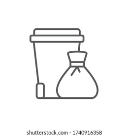 Garbage trash bin and bag vector icon symbol isolated on white background