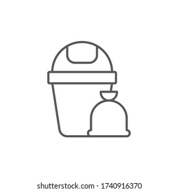 Garbage trash bin and bag vector icon symbol isolated on white background