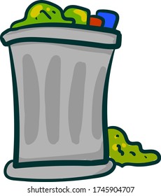 Garbage in trash bin , illustration, vector on white background