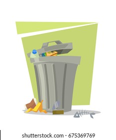 Garbage trash bin isolated icon. Vector flat cartoon illustration