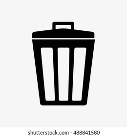 Garbage trash bin silhouette icon isolated. Vector illustration. Flat style.waste paper basket. Waste bin.Garbage bin.Garbage basket.Trash basket.Clean up.Cleaning icon.Bin vector.Garbage sign