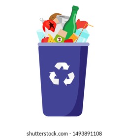 Basurero con residuos. Botellas, plástico, vidrio y otros residuos domésticos. Arte de Clip de Vector aislado