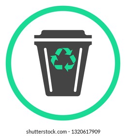 Garbage trash can sign. Green silhouette environment and recycle vector icons in a round frame isolated on a white background