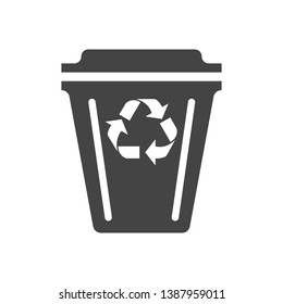 Garbage trash can sign. Green silhouette environment and recycle vector silhouette icon isolated on a white background