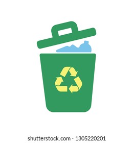 Garbage Trash can Vector Icon. Eco Bio concept, recycling. Flat design illustration isolated on white background. Colored sign for web, website