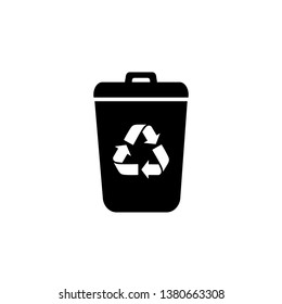 Garbage Trash can Vector Icon. Eco Bio concept, recycling. Flat design illustration isolated on white background. Black sign for web, website