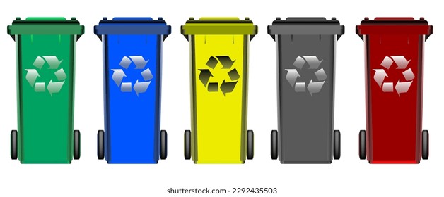 Garbage in trash cans with sorted garbage vector icons. ESP 10.