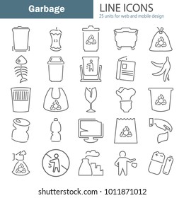 Garbage and trash line icons set for web and mobile design