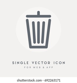 Garbage, trash, trashcan, bin, basket and delete vector icon. Single pictograph object. Use for web site or app.