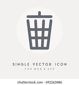 Garbage, trash, trashcan, bin, basket and delete vector icon. Single pictograph object. Use for web site or app.