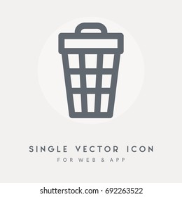 Garbage, trash, trashcan, bin, basket and delete vector icon. Single pictograph object. Use for web site or app.