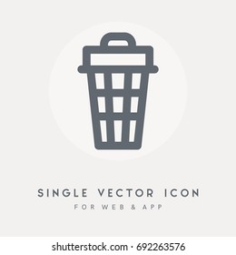 Garbage, trash, trashcan, bin, basket and delete vector icon. Single pictograph object. Use for web site or app.