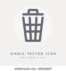 Garbage, trash, trashcan, bin, basket and delete vector icon. Single pictograph object. Use for web site or app.