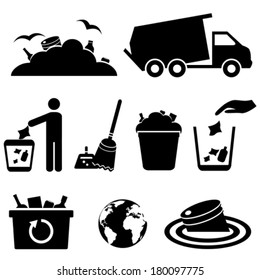 Garbage, trash and waste icon set