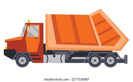 Garbage truck with auto loader. Collection and transportation of solid household and commercial waste. Garbage removal, urban sanitary vehicle. Garbage Ecology and recycle concept