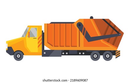 Garbage truck with auto loader. Collection and transportation of solid household and commercial waste. Garbage removal, urban sanitary vehicle. Garbage Ecology and recycle concept