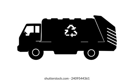 garbage truck, black isolated silhouette