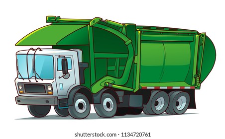 Garbage Truck Cartoon Illustration isolated on White Background