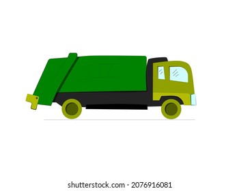 Garbage truck cartoon vector illustration. Green truck. svg