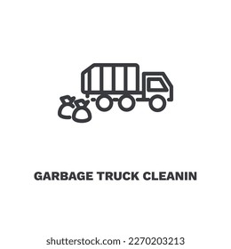 garbage truck cleanin icon. Thin line garbage truck cleanin, cleanly icon from cleaning collection. Outline vector isolated on white background.