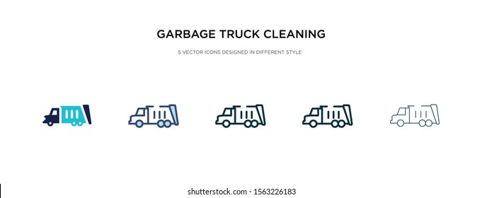 garbage truck cleaning icon in different style vector illustration. two colored and black garbage truck cleaning vector icons designed in filled, outline, line and stroke style can be used for web,