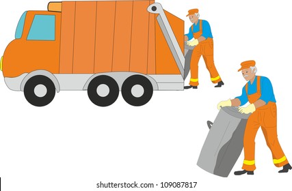 Garbage truck and garbage collector.