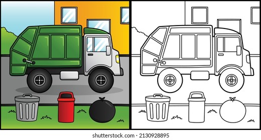 Garbage Truck Coloring Page Vehicle Illustration