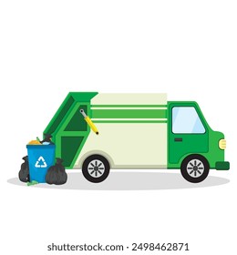 Ilustración de concepto de camión de basura, Ilustración vectorial de estilo plano.