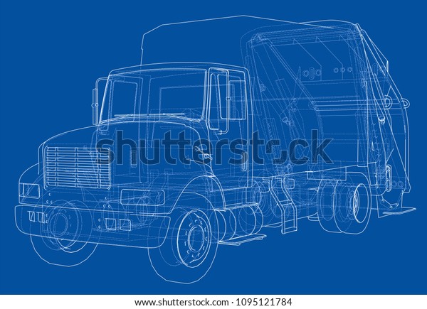 Garbage\
truck concept. Vector rendering of 3d. Wire-frame style. The layers\
of visible and invisible lines are\
separated