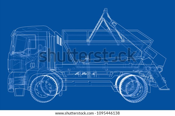 Garbage\
truck concept. Vector rendering of 3d. Wire-frame style. The layers\
of visible and invisible lines are\
separated