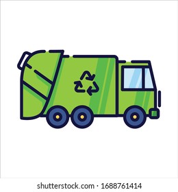 Garbage truck filled-outline simple icon in white isolated background. Vehicle clip art.