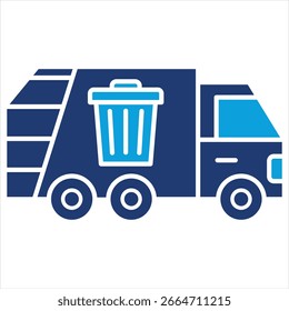 Garbage Truck Flat Blue Icon Vector Illustration