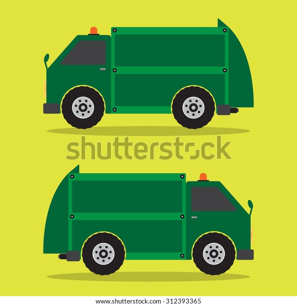 Garbage Truck flat design in green color.
Vector illustration.